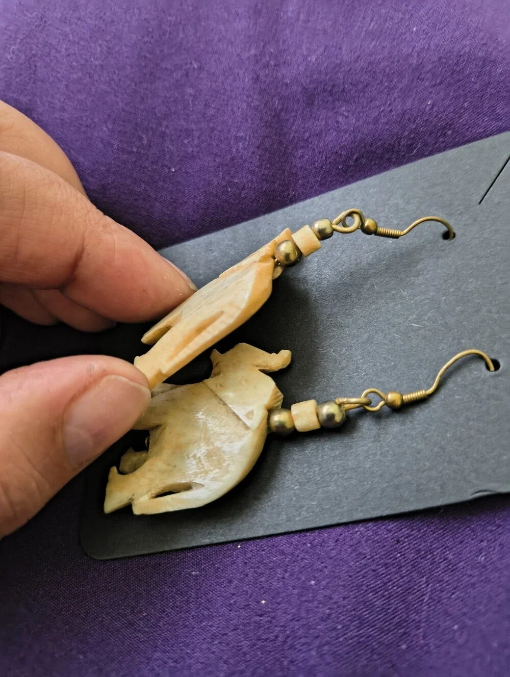 Beautiful Hand Carved Bone Elephant Dangle Earrings. Estate Find. So Nice!